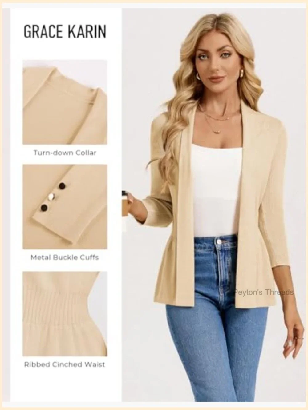 Lightweight Viscose Blend Cardigan with Peplum Design and Buckle Cuffs